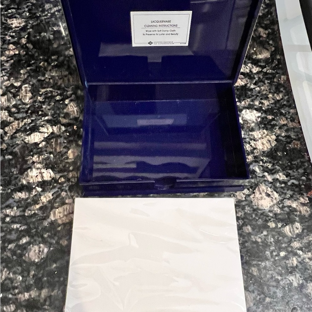 Blue Lacquer Box w notepaper included.Never used. Paper is sealed up.Gorgeous